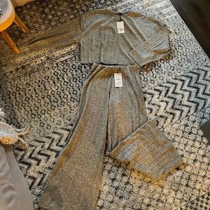 Zara Wide Leg Cropped Long Sleeve Ribbed Cozy Set